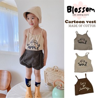 Blossom Kids Korean-style Vest เสื้อกล้ามเด็กผู้หญิง เสื้อกล้าม ผ้าฝ้าย พิมพ์ลายการ์ตูน ตัวอักษร สําหรับเด็กผู้หญิง อายุ 1-6 ปี เสื้อผ้า น่ารัก