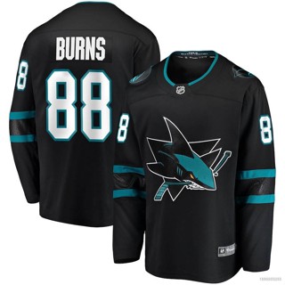 Hq7 NHL เสื้อยืดแขนยาว พิมพ์ลาย San Jose Sharks Jersey Brent Burns สีดํา พลัสไซซ์ QH7