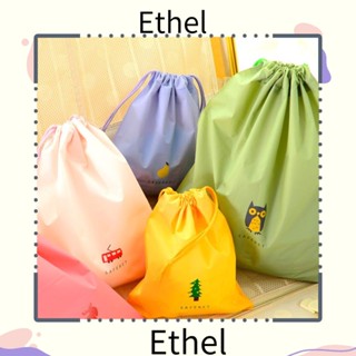 Ethel1 กระเป๋าหูรูด กันน้ํา พับได้ พลาสติก PE ลายการ์ตูน สําหรับใส่เสื้อผ้า รองเท้า กีฬา