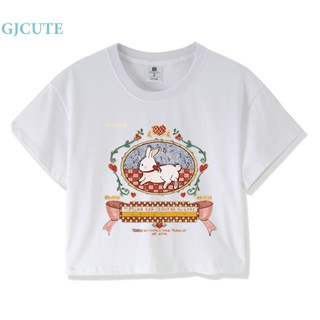 Gjcute เสื้อครอปท็อป คอกลม แขนสั้น พิมพ์ลายการ์ตูน ฤดูร้อน สําหรับผู้หญิง WTD