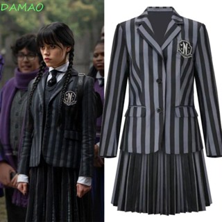 Damao ชุดเครื่องแต่งกายคอสเพลย์ Nevermore Academy Wednesday Addams สําหรับครอบครัว