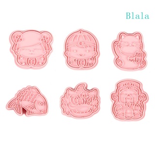 Blala แม่พิมพ์พลาสติก ลายปีใหม่ 3D สําหรับตกแต่งเค้ก บิสกิต คุกกี้ ฟองดองท์ 6 ชิ้น