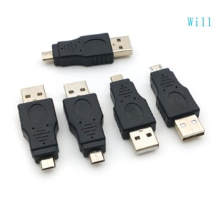 Will ปลั๊กเชื่อมต่อข้อมูล USB เป็น Micro Male น้ําหนักเบา ทนทาน อุปกรณ์เสริม สําหรับโทรศัพท์มือถือ 5 ชิ้น