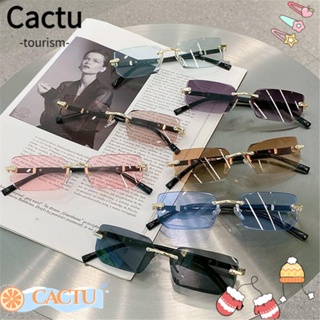 Cactu แว่นตากันแดด ทรงสี่เหลี่ยมผืนผ้า ไร้กรอบ ป้องกัน UV400 Y2K สไตล์เรโทร สําหรับผู้หญิง และผู้ชาย