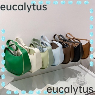 Eucalytus1 กระเป๋าสะพายไหล่ กระเป๋าถือ หนัง PU ความจุขนาดใหญ่ สีพื้น สําหรับสตรี