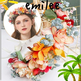 Emilee ที่คาดผม ดอกไม้ เทศกาล พร็อพถ่ายรูป ดอกไม้ เจ้าสาว หูฟัง ที่คาดผมเจ้าสาว ที่คาดผมชายหาด เครื่องประดับผม