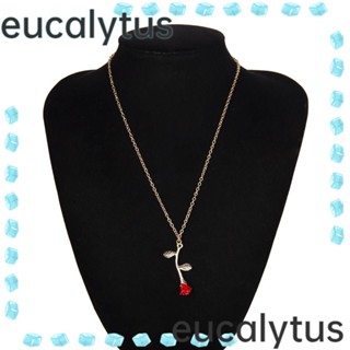 Eucalytus1 สร้อยคออัลลอย จี้ดอกกุหลาบสีแดง คุณภาพสูง สําหรับผู้หญิง