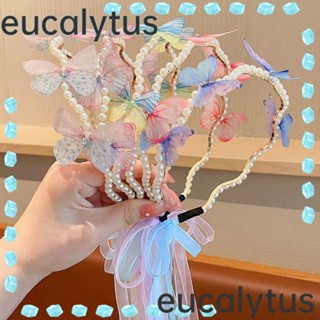 Eucalytus1 ที่คาดผมแฟชั่น ลายผีเสื้อ สีสันสดใส สไตล์เจ้าหญิง สําหรับเด็กผู้หญิง 2 ชิ้น