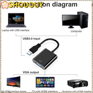 Shououy อะแดปเตอร์แปลง USB เป็น VGA สําหรับแล็ปท็อป 1080P FHD ตัวผู้ เป็นตัวเมีย