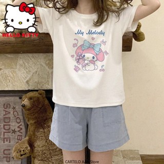 Cinnamoroll Kuromi ผู้หญิงเสื้อยืดฤดูร้อน Kawaii Sanrio Tshirt อะนิเมะเสื้อผ้า Gothic Tee Girl แขนสั้น Y2K เสื้อของขวัญ