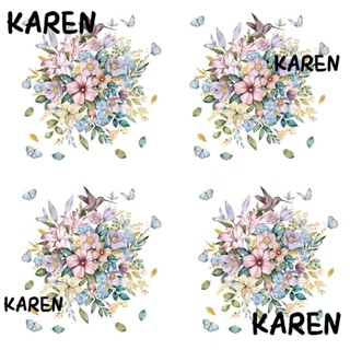 Karen สติกเกอร์ PVC ลายดอกไม้ สไตล์มินิมอล สําหรับติดตกแต่งผนังห้องน้ํา บ้าน 4 ชิ้น