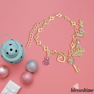 Blessedtime- ผู้หญิง น่ารัก ตุ๊กตาบาร์บี้ สร้อยข้อมือ สีชมพู ผีเสื้อ หัวใจ สร้อยข้อมือ พลอยเทียม แฟชั่น หวาน เครื่องประดับ สําหรับเด็กผู้หญิง