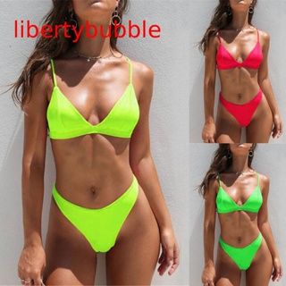 【libertybubbler】ชุดว่ายน้ําบิกินี่ เสริมฟองน้ํา ดันทรง สีพื้น สําหรับผู้หญิง