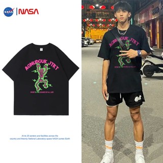 เสื้อคู่รักชายหญิงเกาหลี oversize เสื้อผ้าวัยรุ่นเย็น NASA พิมพ์ลายการ์ตูน เสื้อยืดโอเวอร์ไซส์ผู้ชาย ตัวใหญ่