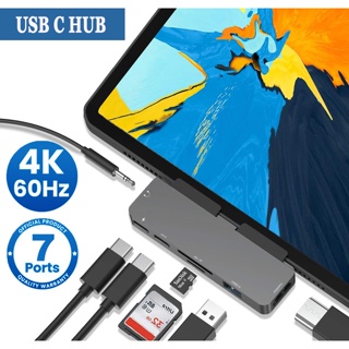 อะแดปเตอร์ฮับ USB C สําหรับ IPad Pro 11 12.9 2021 2020 2018 Mini 6 Air 4 5 10th 10.9 2022 7 in 1 พร้อมเสียง 4K HDMI USB-C PD SD TF 3.5 มม.