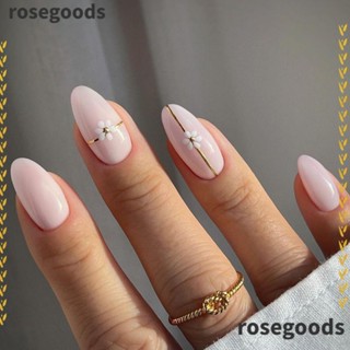 Rosegoods1 เล็บปลอม แต่งกลิตเตอร์ ลายดอกไม้ สไตล์ฝรั่งเศส ถอดออกได้ DIY