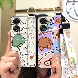 Cute Anti-dust Phone Case For OPPO A78 4G Durable Anti-knock Oil Painting Soft case Silicone Wrist Strap Dirt-resistant