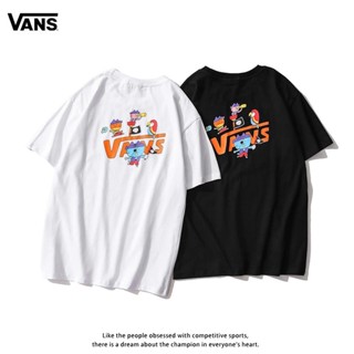 เสื้อยืดผ้าฝ้ายพิมพ์ลายขายดี Vans เสื้อยืดแขนสั้น ผ้าฝ้ายแท้ ทรงหลวม สําหรับคู่รัก