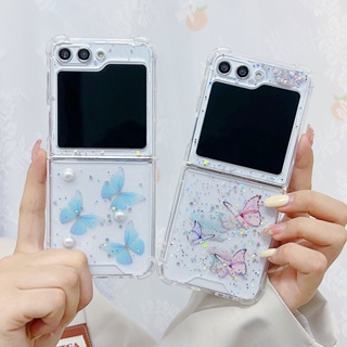 เคสโทรศัพท์มือถือ พลาสติกแข็ง ใส กันกระแทก แต่งกลิตเตอร์ ระยิบระยับ สําหรับ Samsung Galaxy Z Flip 5 Flip5 5G