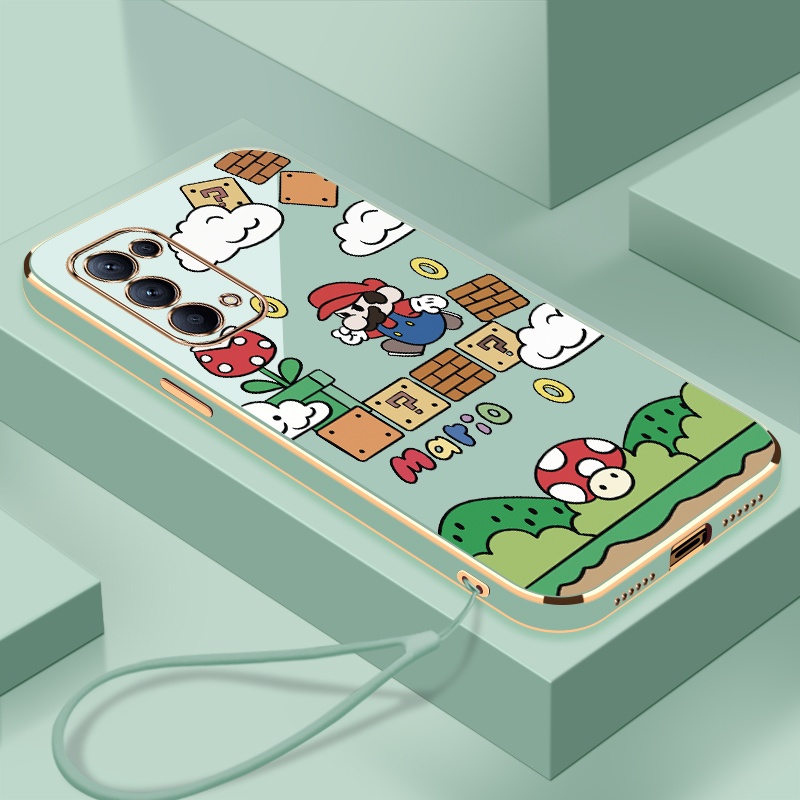 เคสโทรศัพท์มือถือ ซิลิโคน ลายซุปเปอร์มาริโอ้ พร้อมสายคล้อง สําหรับ OPPO reno 4 4G OPPO reno 4 pro OPPO reno 5 5G reno 5 pro