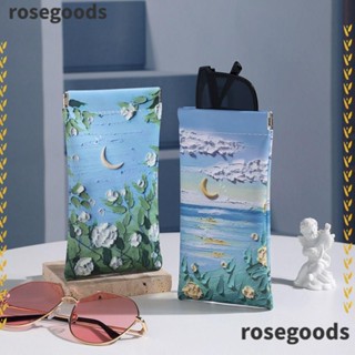 Rosegoods1 กล่องแว่นกันแดด หนัง PU ปิดอัตโนมัติ กระเป๋าแว่นตา พิมพ์ลายดอกไม้ ที่ทนทาน ฝาครอบป้องกันแว่นตาผู้หญิง