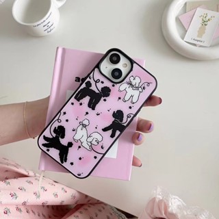 เคสโทรศัพท์มือถือ ลายลูกสุนัข สีชมพู ขอบสีดํา สําหรับ 14pro 13promax 13 12 11 xsmax xr