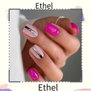 Ethel1 เล็บปลอม คริสตัล ทรงสี่เหลี่ยม ยาว กลิตเตอร์ สีดํา ทอง สําหรับผู้หญิง