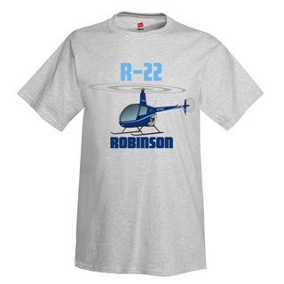 เสื้อยืด พิมพ์ลายเครื่องบิน Robinson R22 (สีฟ้า)           