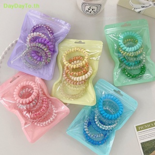 Daydayto ยางรัดผม แบบเกลียว ยืดหยุ่น สีแคนดี้ แฟชั่นฤดูร้อน สําหรับผู้หญิง 6 ชิ้น ต่อชุด