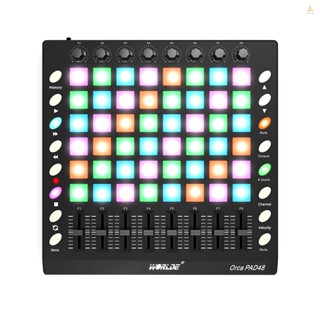 Meily_fun WORLDE PAD48 แผ่นควบคุมกลอง MIDI USB 48 RGB 8 ลูกบิด 16 ปุ่ม 8 สไลด์ พร้อมสาย USB