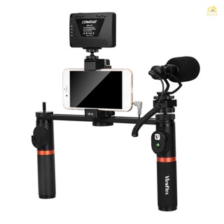 Banana_pie ViewFlex VF-H7 ชุดกันสั่นสมาร์ทโฟน วิดีโอ ด้ามจับโลหะคู่ พร้อมรีโมตคอนโทรล ไฟ LED หรี่แสงได้ ไมโครโฟน สําหรับ iPhone 6 6s Plus Samsung S8+ S8