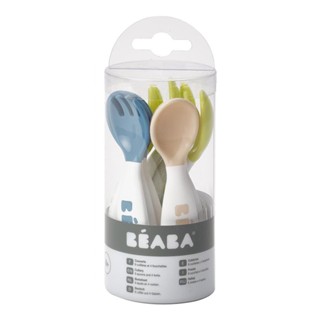 BEABA ชุดช้อนส้อม 10 ชิ้น Set of 6 2nd age Training Spoons and 4 Training Forks (Blue/Neon/Nude)