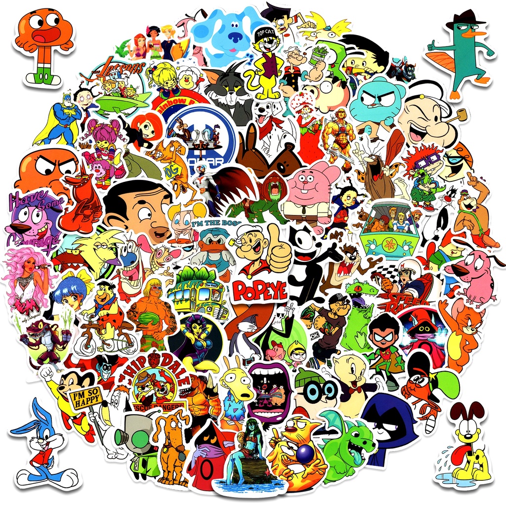 Lanlanstickersworld สติกเกอร์ ลายการ์ตูนแอนิเมชั่น 90's กันน้ํา สําหรับติดตกแต่งหมวกกันน็อค จักรยาน 100 50 ชิ้น