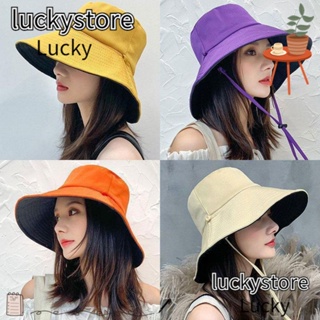 Lucky หมวกบักเก็ต ป้องกันรังสียูวี สองด้าน แฟชั่นฤดูใบไม้ผลิ ฤดูร้อน