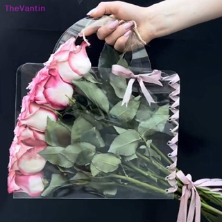 Thevantin กล่องดอกไม้ใส พร้อมหูหิ้ว แบบพกพา สําหรับใส่ของขวัญ งานแต่งงาน 1 ชิ้น