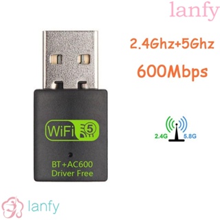 Lanfy BT+AC600 WLAN Dongle, อะแดปเตอร์รับสัญญาณเครือข่าย WiFi, การ์ดเครือข่าย USB แบบพกพา Dual Band สําหรับแล็ปท็อป / สมาร์ทโฟน / แท็บเล็ต /