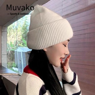 Muvako หมวกบีนนี่ ขนกระต่ายนิ่ม สีพื้น สามพับ ฤดูหนาว หมวกขนกระต่าย ใส่สบาย หมวกกันลม แบบสวมหัว สําหรับผู้หญิง เด็กผู้หญิง