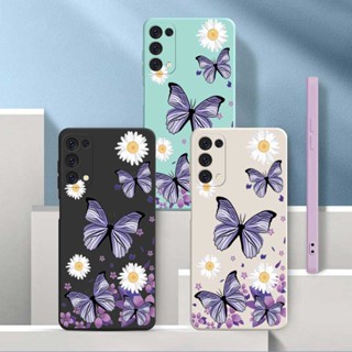 [ฟรีสายคล้อง] Oppo Reno 5 Pro 5G reno5Z 4 Pro 3 Pro 4G ซิลิโคนเหลว ผีเสื้อ ดอกไม้ เคส ขอบสี่เหลี่ยม เต็มรูปแบบ เคสนิ่ม