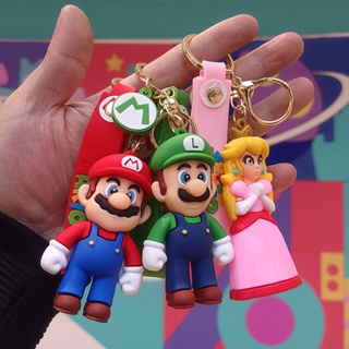 มาแรง ใหม่ พวงกุญแจฟิกเกอร์ PVC จี้ตุ๊กตาการ์ตูน Super Mary Series Mario Bros Luigi Toad Yoshi Bowser สําหรับตกแต่ง