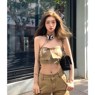 Bandeau เสื้อครอปท็อป แขนกุด สไตล์เกาหลี