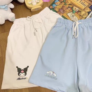 Kawaii Sanrio Kuromi Cinnamoroll กางเกงขาสั้นลําลอง ยืดหยุ่น พิมพ์ลายการ์ตูนอนิเมะ ไซซ์ M-Xl แฟชั่น ของขวัญวันเกิด สําหรับเด็กผู้หญิง