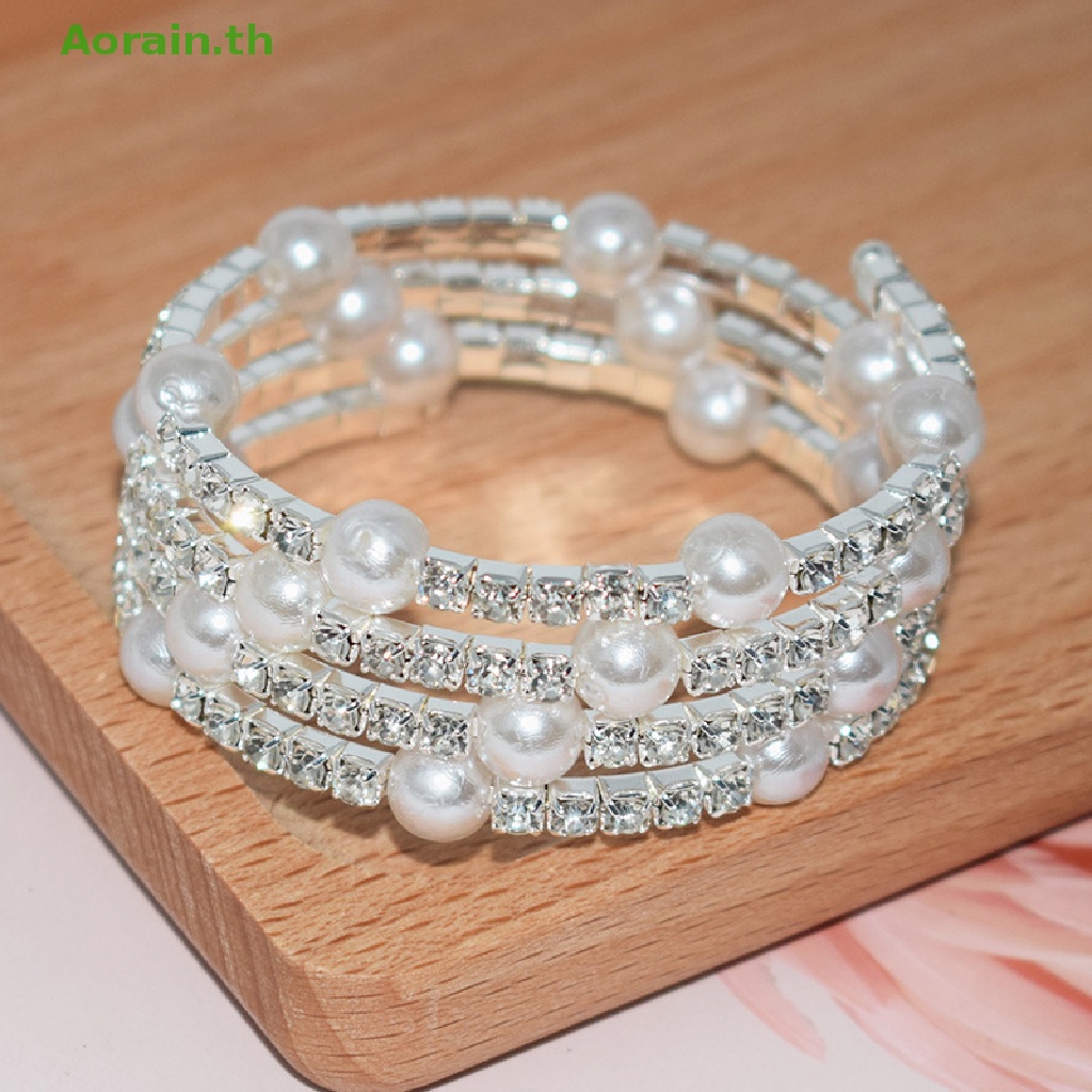 #Bracelet & ใหม่ #Bracelet เครื่องประดับหรูหรายืดหยุ่นคริสตัลมุกสําหรับผู้หญิง