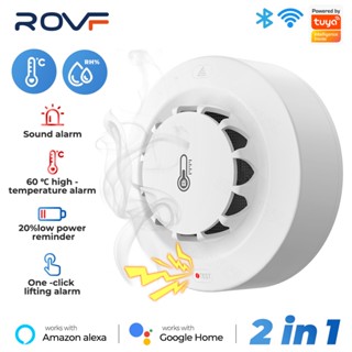 Rovf Tuya เครื่องตรวจจับควันอัจฉริยะ Wifi 80db รองรับอุณหภูมิ และความชื้น สําหรับ Alexa Google Home Smart Life