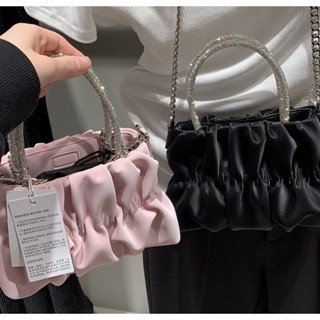 ○✇♠กระเป๋าสะพายไหล่แบบพกพา Rhinestone ผู้หญิง 2023 ใหม่กระเป๋าเมฆจีบผู้หญิงกระเป๋า Messenger สายโซ่คุณภาพสูง