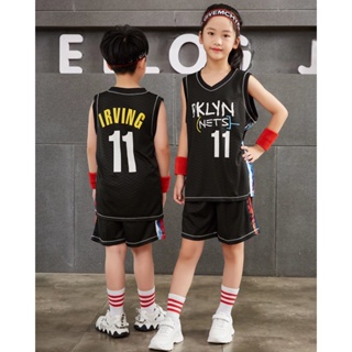 เสื้อกีฬาแขนสั้น ลายทีม Brooklyn Nets Basketball Jersey No. ชุดเครื่องแบบบาสเก็ตบอล IRVING City Version สีดํา สําหรับเด็ก 11 ชิ้น