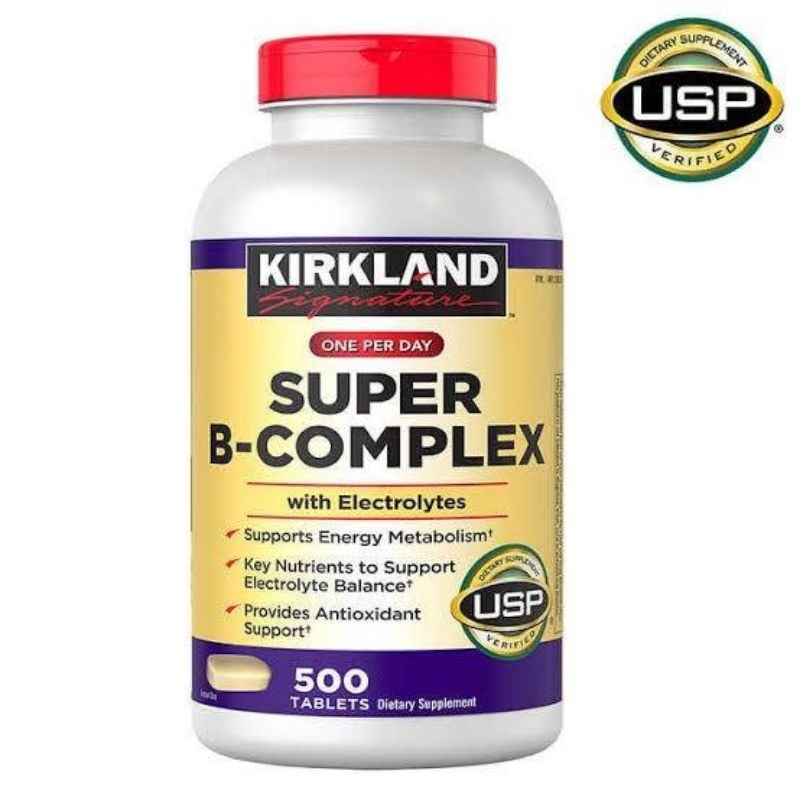 พร้อมส่ง Exp.01/2026 Kirkland Signature Super B-Complex with Electrolytes,วิตามินบีรวม 500 Tablets