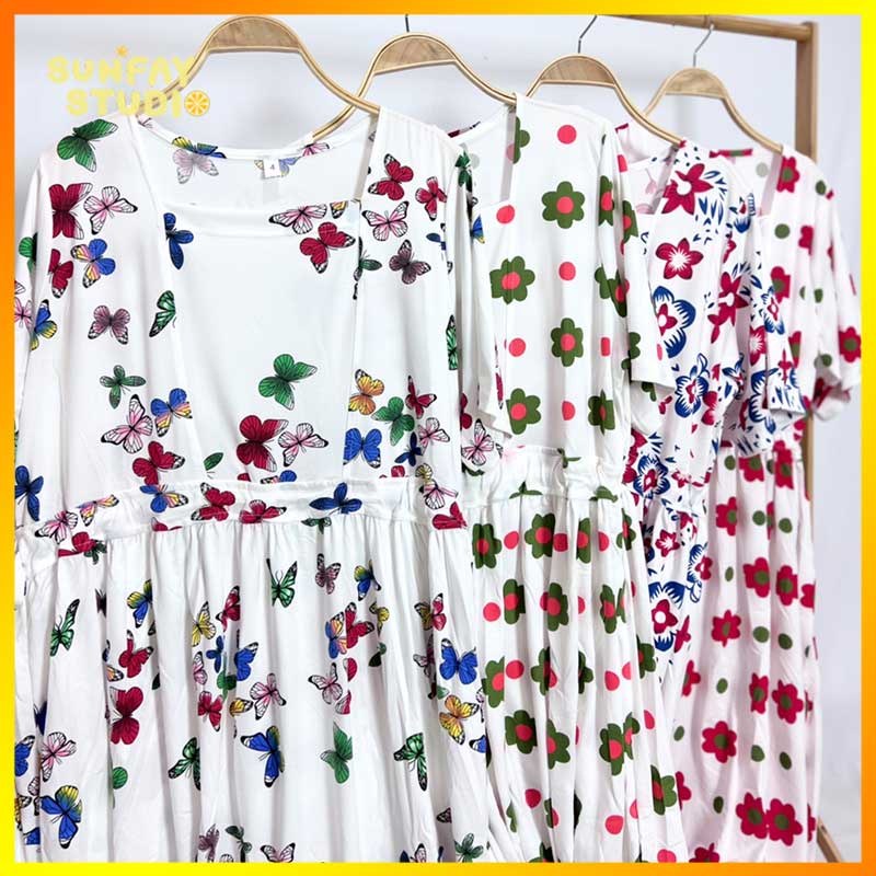 พร้อมส่ง ชุดคลุมท้องกระ เสื้อผ้าสำหรับสตรีตั้งครรภ์ โปรงยาวลายดอกไม้ ผ้านิ่ม ใส่สบาย ไม่อึดอัด
