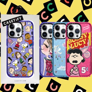 Casetify 【สนูปปี้】เคสโทรศัพท์มือถือ ซิลิโคนนิ่ม TPU ใส กันกระแทก ลายตัวอักษร แต่งกลิตเตอร์ มีลายด้านข้าง สําหรับ iPhone 11 12 13 14 Pro Max