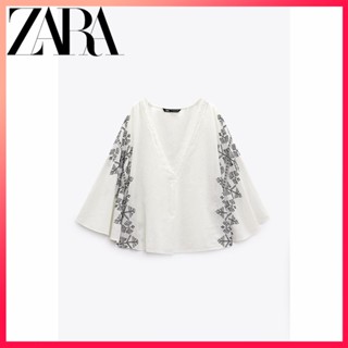 Zara ใหม่ TRF เสื้อผ้าลินิน ปักลาย สําหรับผู้หญิง