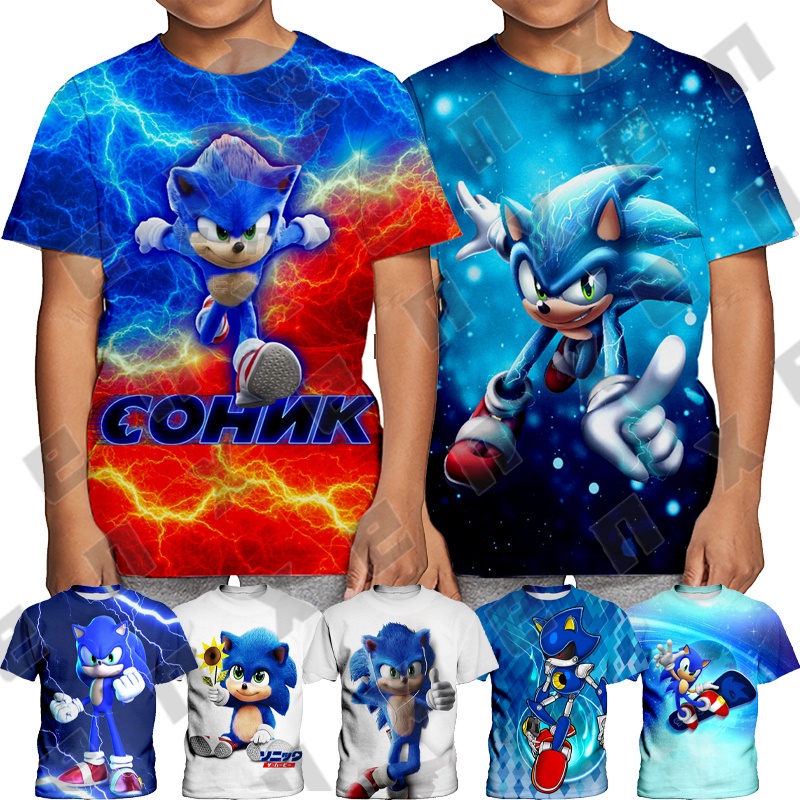 *YAYA* เสื้อยืด พิมพ์ลายการ์ตูน Sonic the Hedgehog 3D สําหรับเด็กผู้ชาย